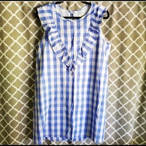 ADRIENNE Gingham Plaid Ruffle Accent Dress L